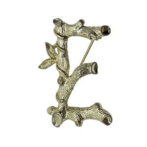 Vintage Sarah Coventry Initial E Gold Tone Leaves & Branches Pin Brooch 1.75"